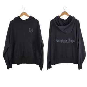 American Eagle Outfitters Mens Black‎ Graphic Hoodie Pullover Sweatshirt Large
